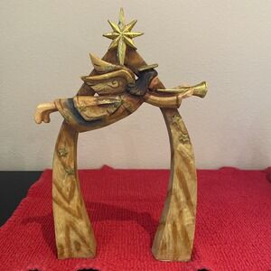 VTG Nativity - ROMAN, INC- Wood-Look Carved Resin  - Angel NEEDS REPAIR
